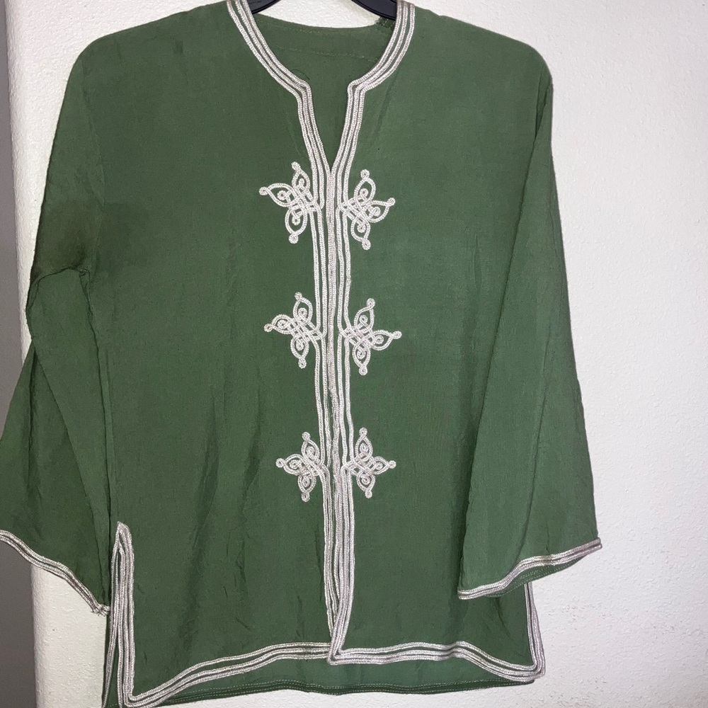 Green Tunic with White Embroidery